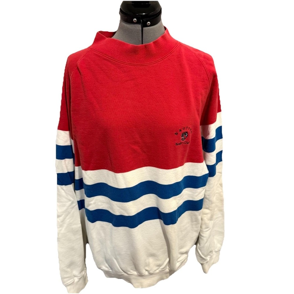 vintage Nautica Yacht Club color-block sweatshirt in red, white, and blue XL